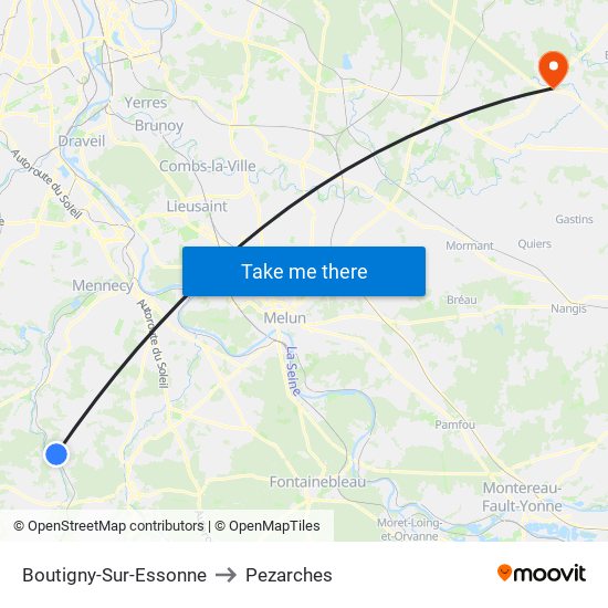 Boutigny-Sur-Essonne to Pezarches map