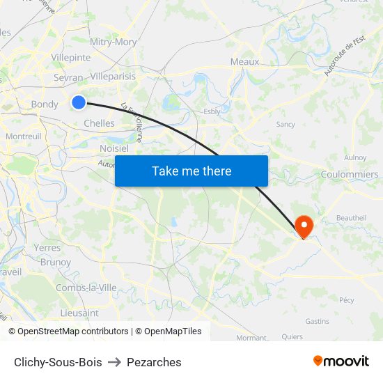 Clichy-Sous-Bois to Pezarches map