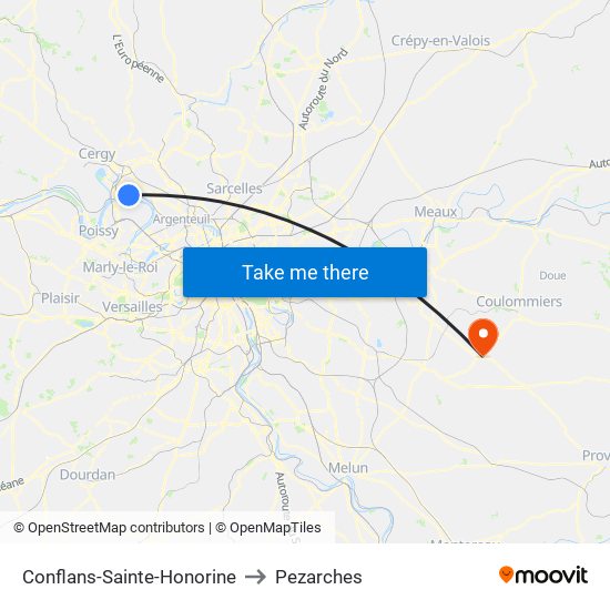 Conflans-Sainte-Honorine to Pezarches map