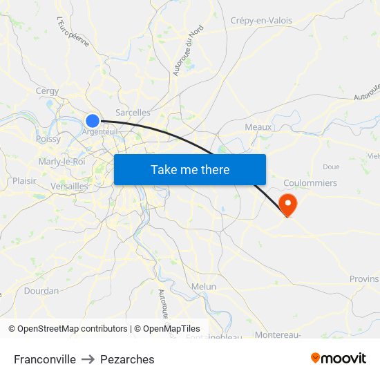 Franconville to Pezarches map