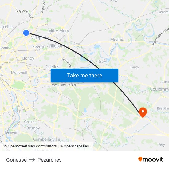 Gonesse to Pezarches map