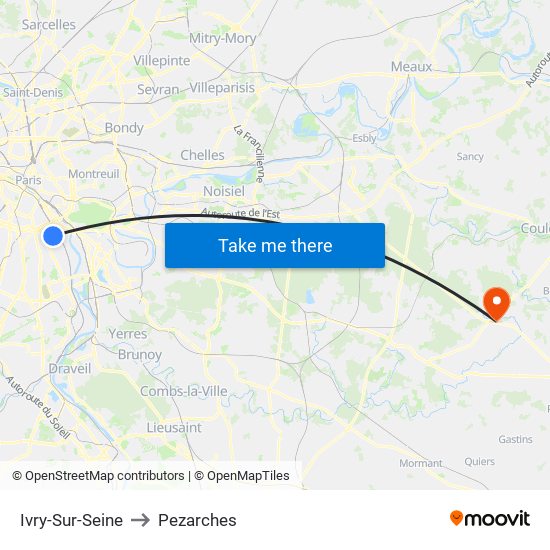 Ivry-Sur-Seine to Pezarches map