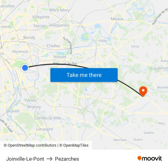 Joinville-Le-Pont to Pezarches map