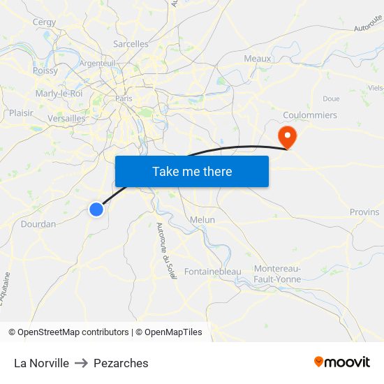 La Norville to Pezarches map