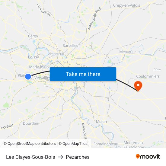 Les Clayes-Sous-Bois to Pezarches map