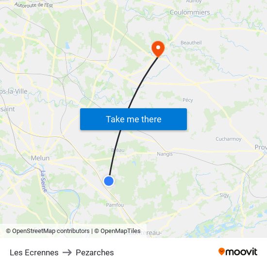 Les Ecrennes to Pezarches map