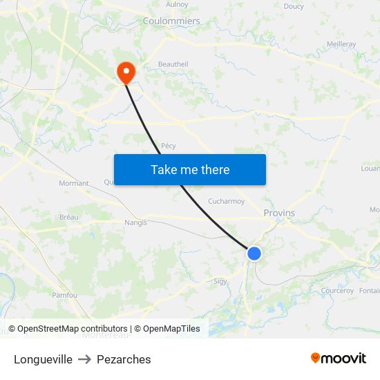 Longueville to Pezarches map