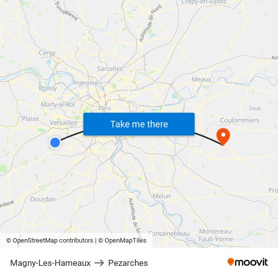 Magny-Les-Hameaux to Pezarches map