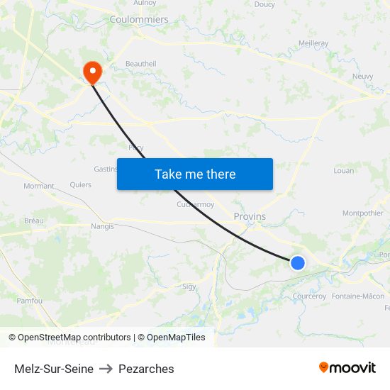 Melz-Sur-Seine to Pezarches map