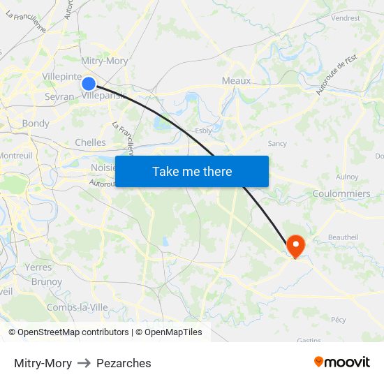 Mitry-Mory to Pezarches map