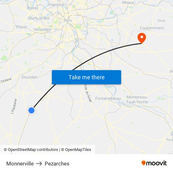 Monnerville to Pezarches map