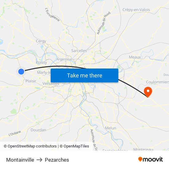Montainville to Pezarches map