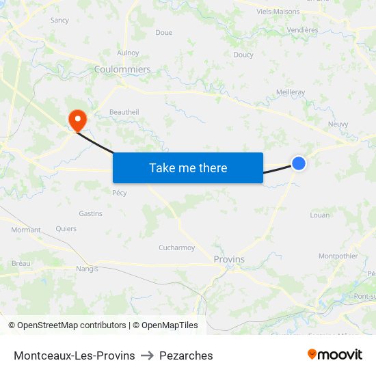 Montceaux-Les-Provins to Pezarches map
