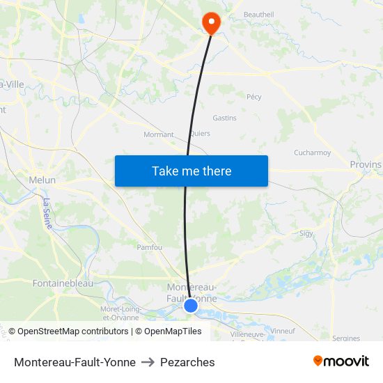 Montereau-Fault-Yonne to Pezarches map