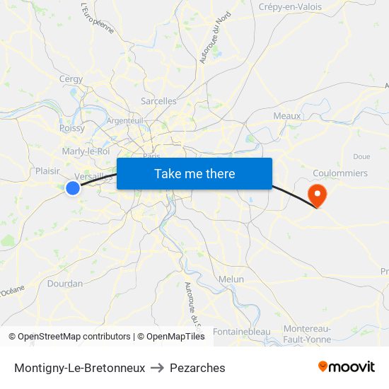 Montigny-Le-Bretonneux to Pezarches map