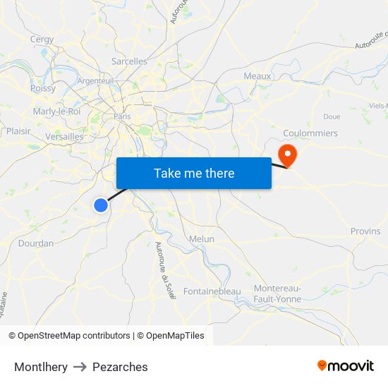 Montlhery to Pezarches map