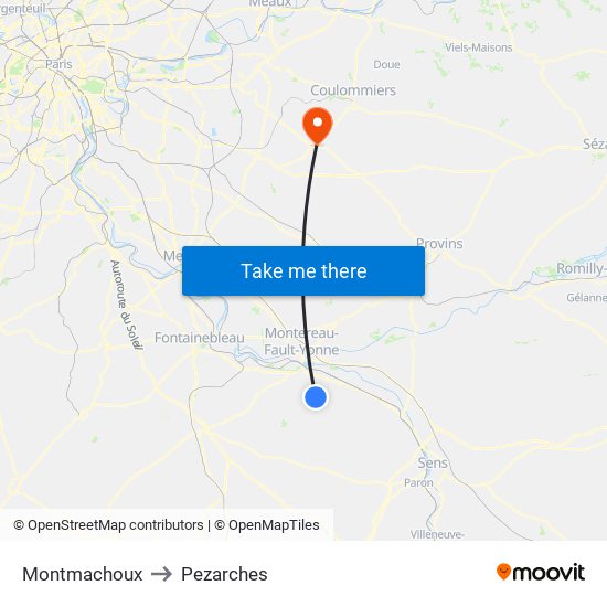 Montmachoux to Pezarches map