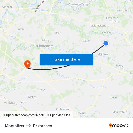Montolivet to Pezarches map