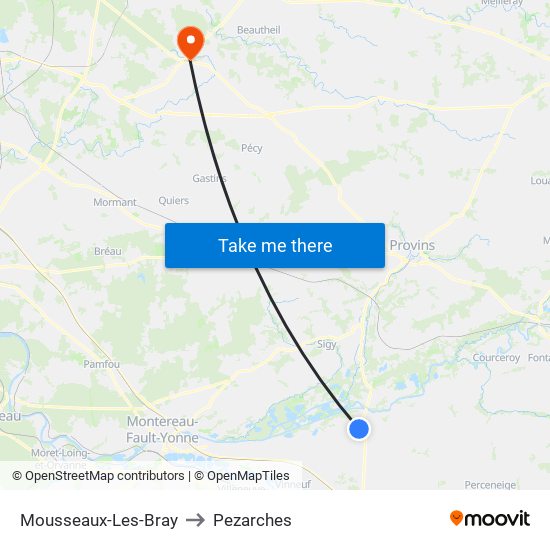 Mousseaux-Les-Bray to Pezarches map