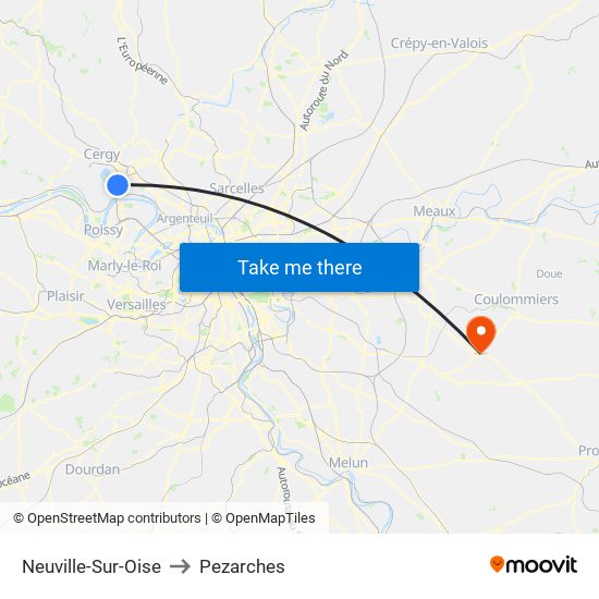 Neuville-Sur-Oise to Pezarches map
