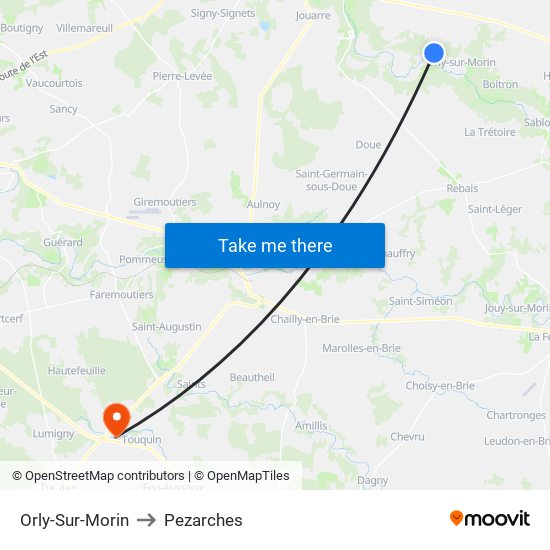 Orly-Sur-Morin to Pezarches map