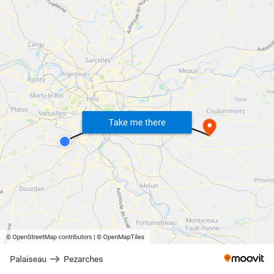 Palaiseau to Pezarches map