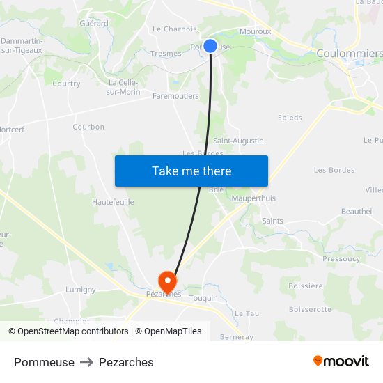 Pommeuse to Pezarches map