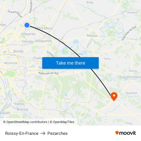Roissy-En-France to Pezarches map