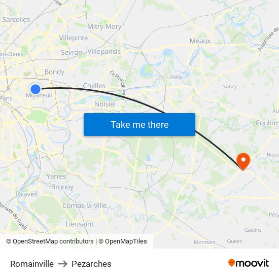 Romainville to Pezarches map