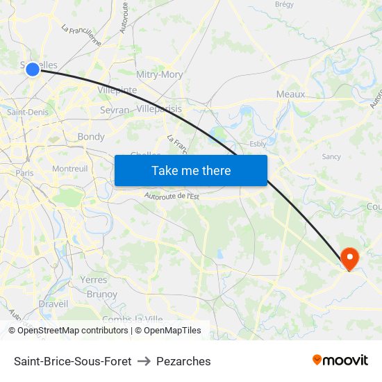Saint-Brice-Sous-Foret to Pezarches map