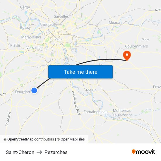 Saint-Cheron to Pezarches map