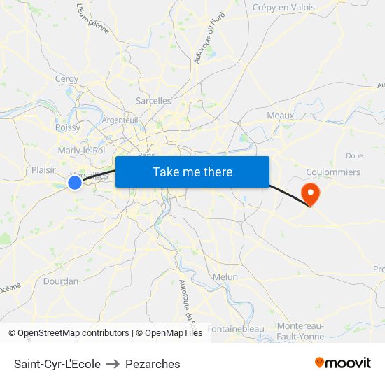 Saint-Cyr-L'Ecole to Pezarches map