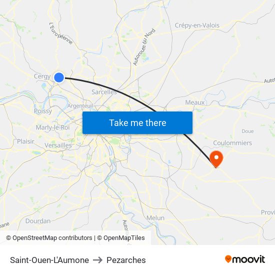 Saint-Ouen-L'Aumone to Pezarches map