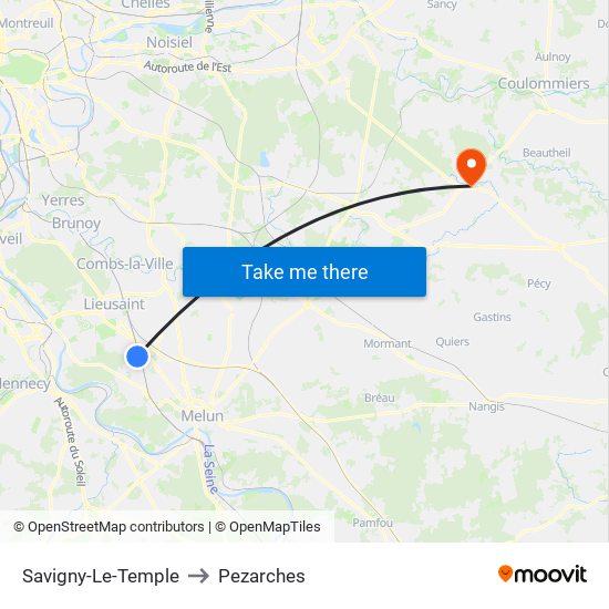 Savigny-Le-Temple to Pezarches map