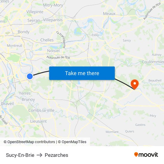 Sucy-En-Brie to Pezarches map