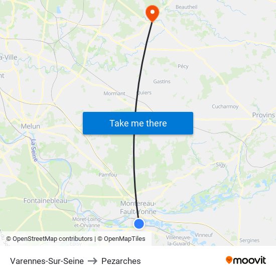 Varennes-Sur-Seine to Pezarches map