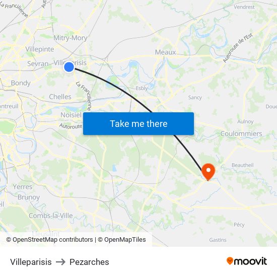 Villeparisis to Pezarches map
