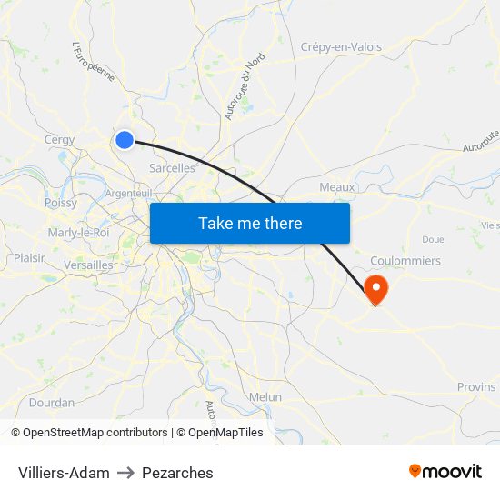 Villiers-Adam to Pezarches map