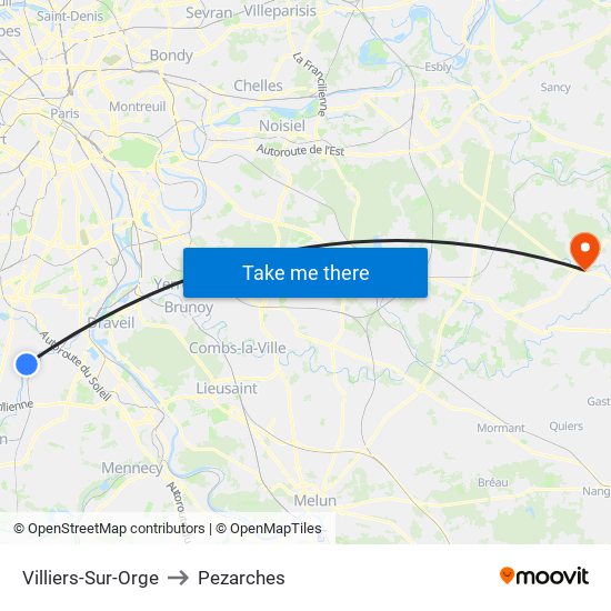 Villiers-Sur-Orge to Pezarches map