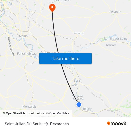 Saint-Julien-Du-Sault to Pezarches map