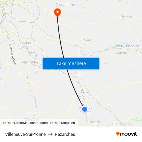Villeneuve-Sur-Yonne to Pezarches map