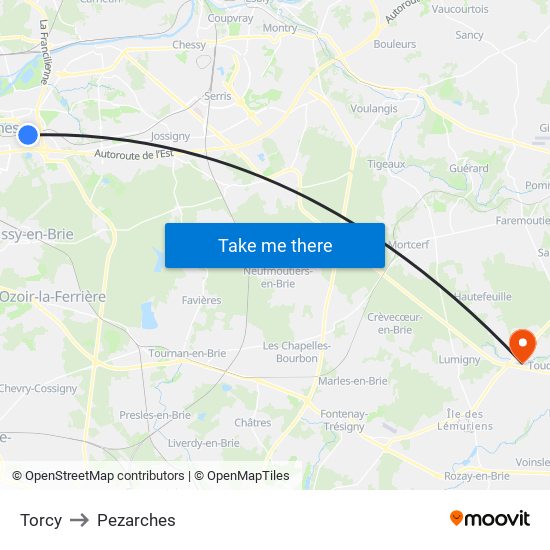 Torcy to Pezarches map