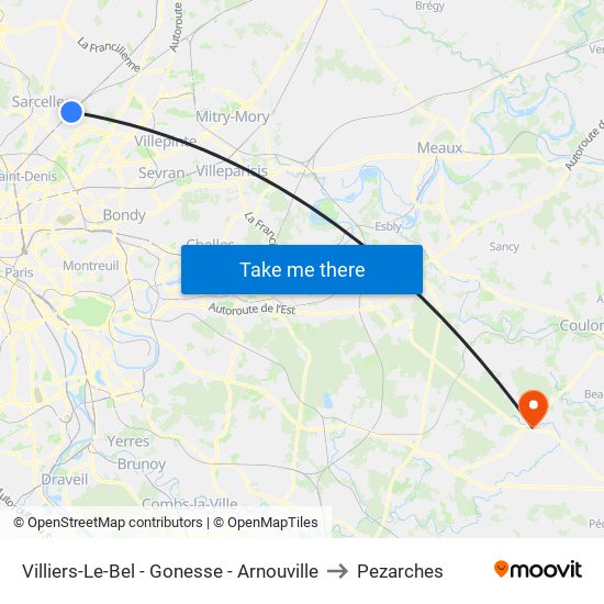 Villiers-Le-Bel - Gonesse - Arnouville to Pezarches map