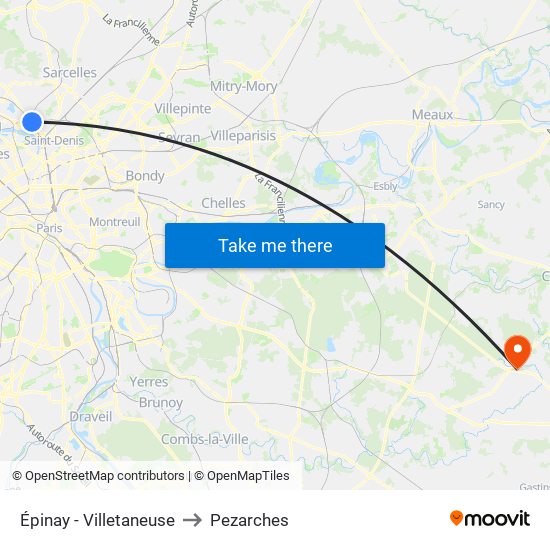 Épinay - Villetaneuse to Pezarches map