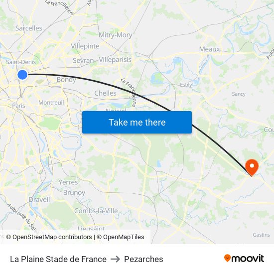 La Plaine Stade de France to Pezarches map