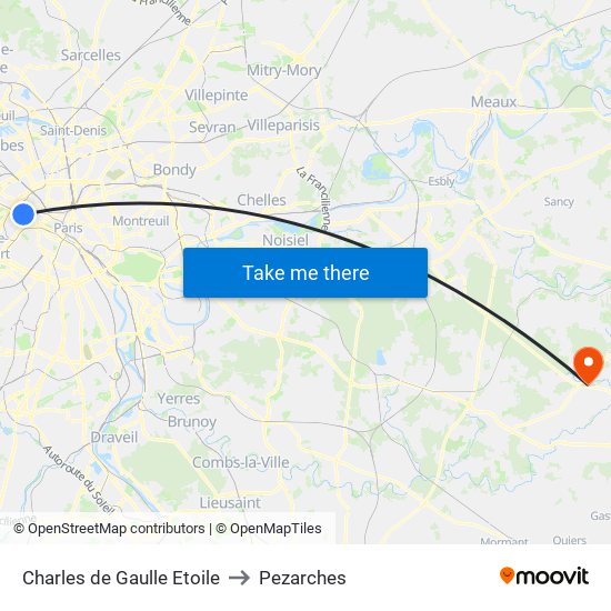 Charles de Gaulle Etoile to Pezarches map