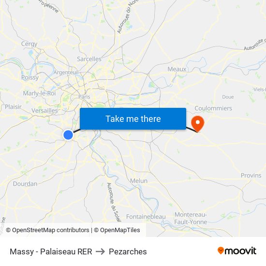Massy - Palaiseau RER to Pezarches map