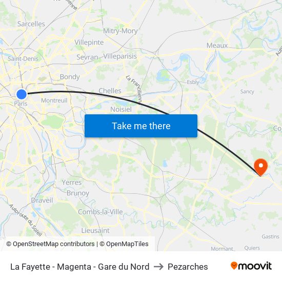 La Fayette - Magenta - Gare du Nord to Pezarches map