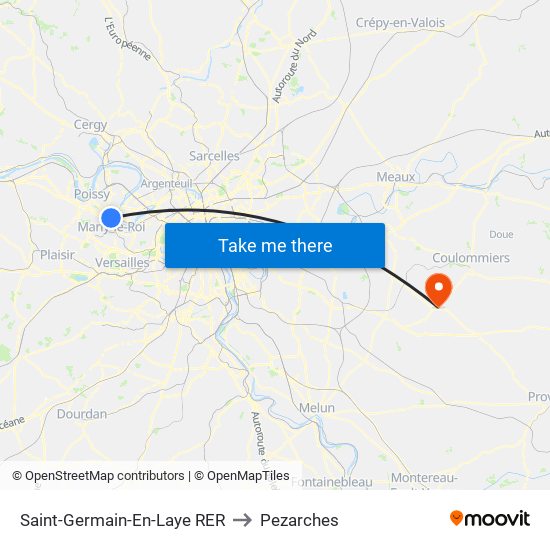 Saint-Germain-En-Laye RER to Pezarches map