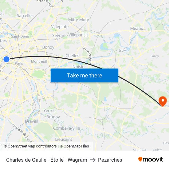 Charles de Gaulle - Étoile - Wagram to Pezarches map